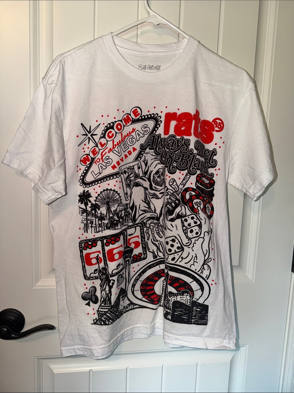 White Graphic Men’s T-Shirt with Las Vegas Casino Print